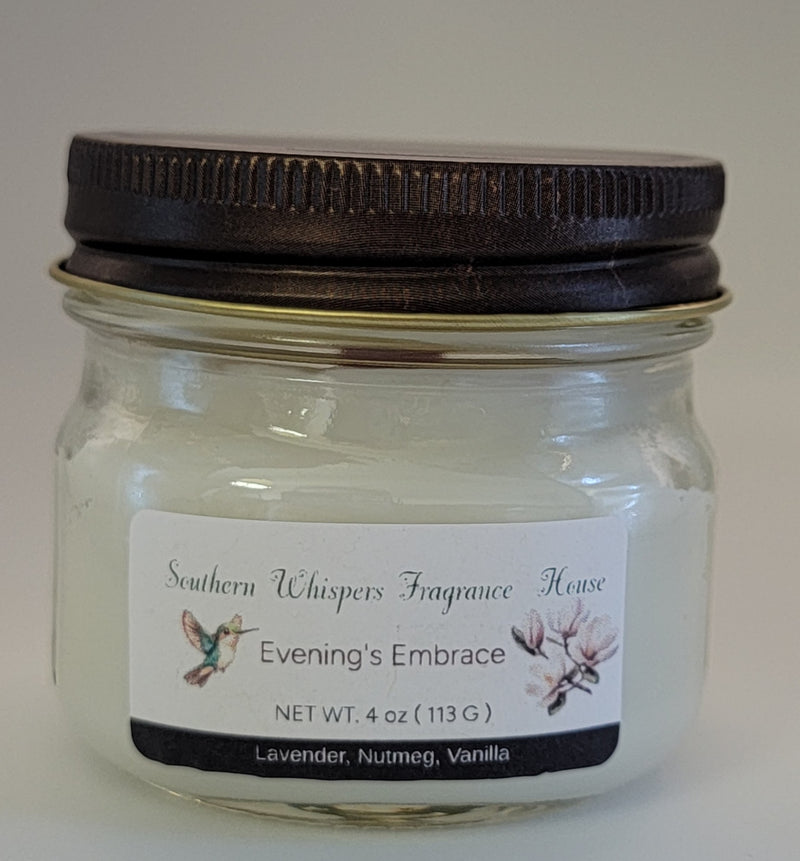 Evening's Embrace | 4oz Midnight Lavender & White Amber Mason Jar Candle